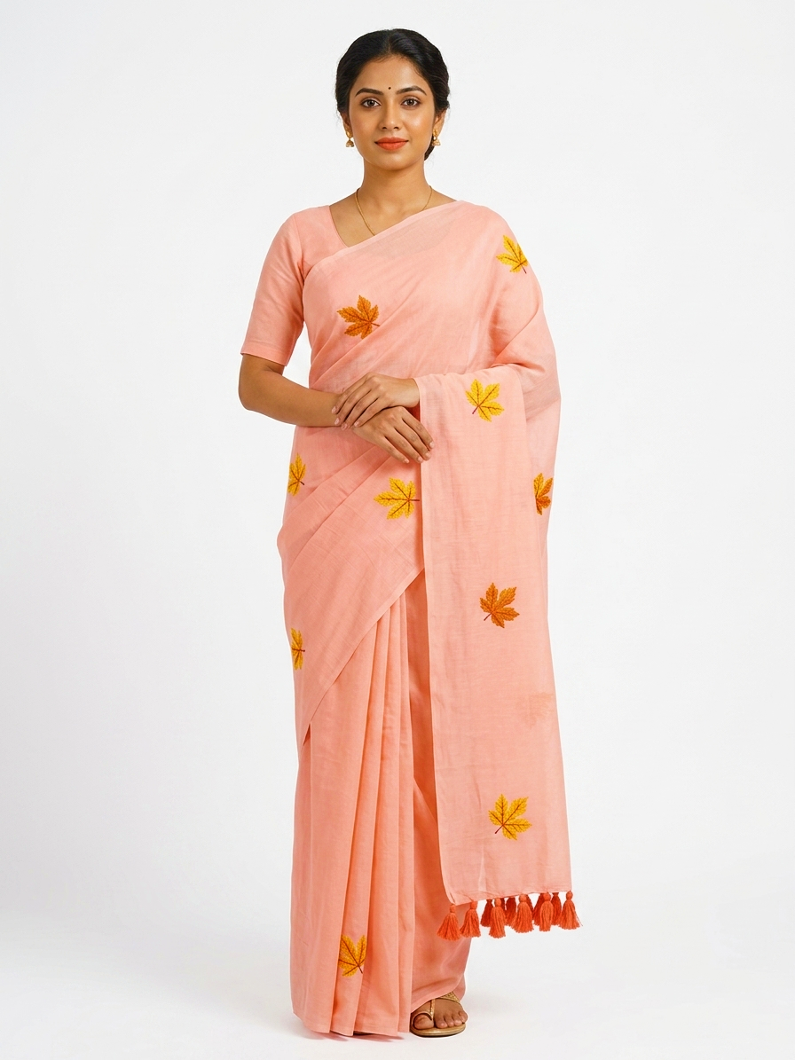 Mul Cotton Peach Saree