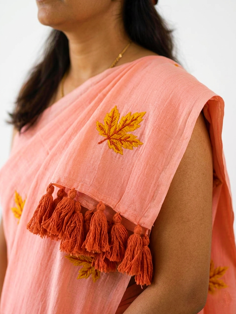 Mul Cotton Peach Saree - Image 2