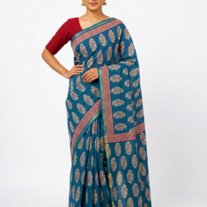 Mul Cotton Teal Blue Saree