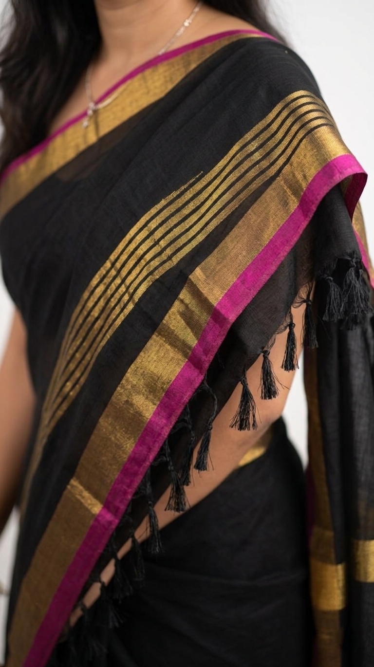 Mul Cotton Black Saree