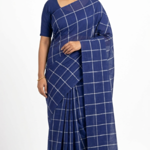 Mul Cotton Navy Blue Checked Saree