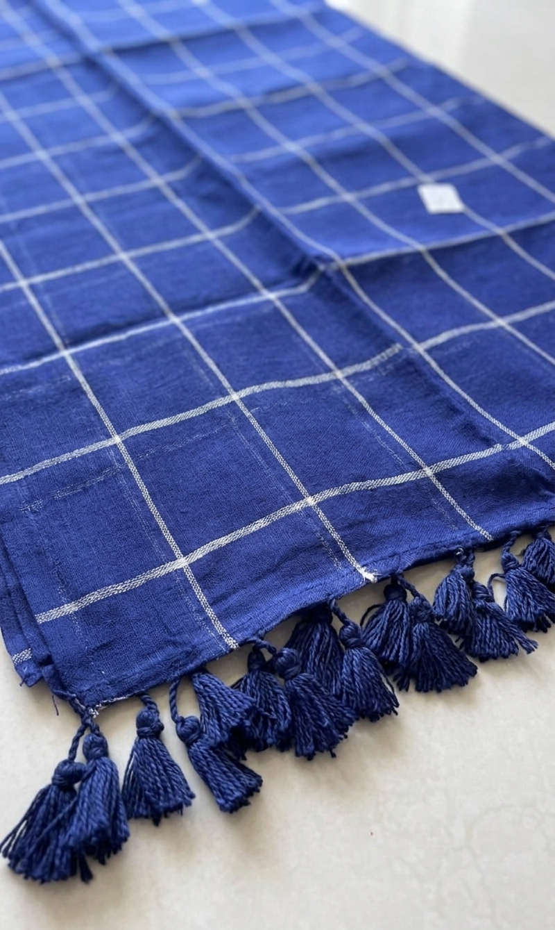 Mul Cotton Navy Blue Checked Saree