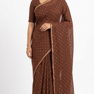 Mul Cotton Brown Polka Dot Saree