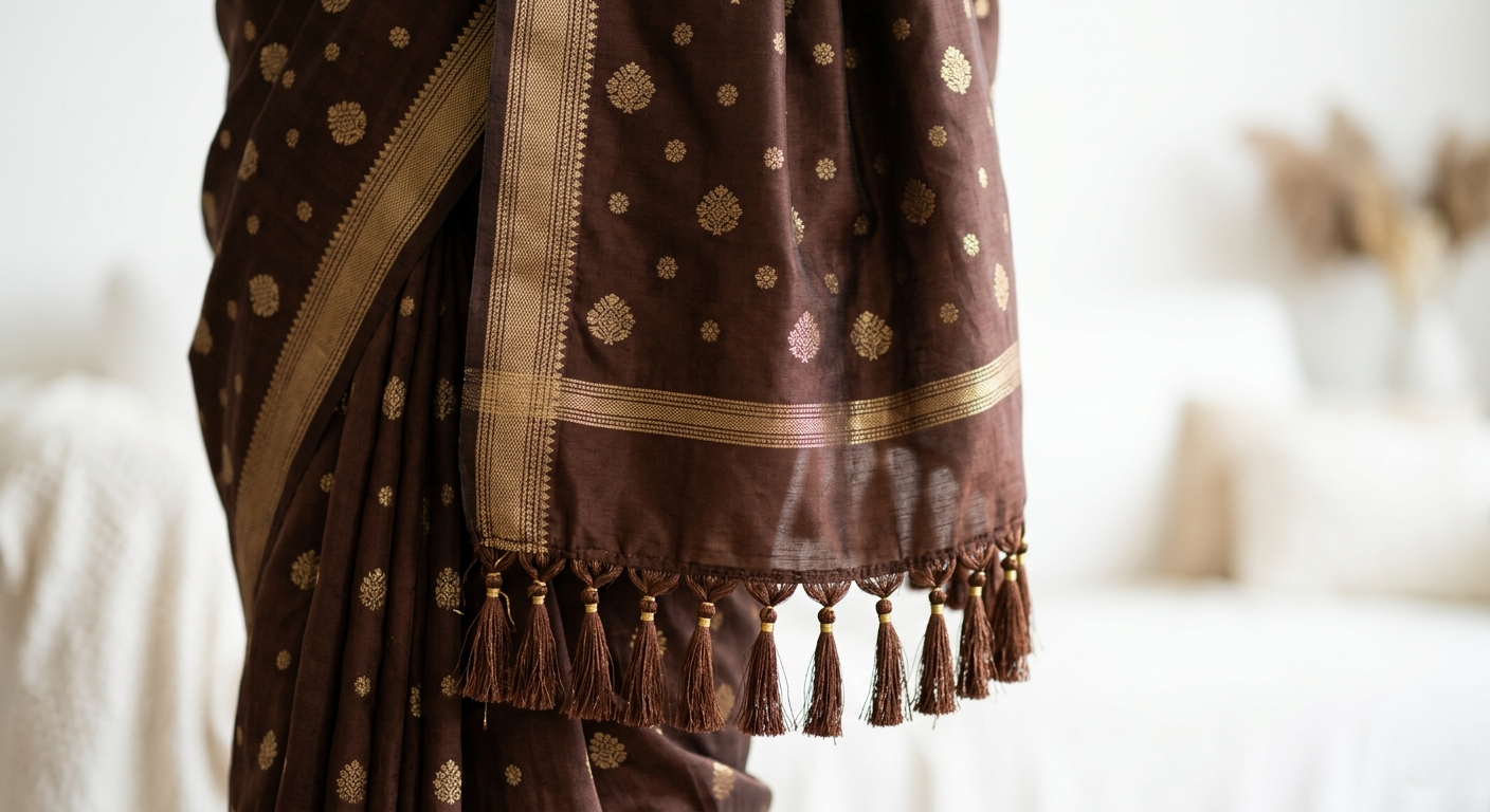 Mul Cotton Brown Polka Dot Saree