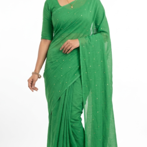 Mul Cotton Green Buti Saree