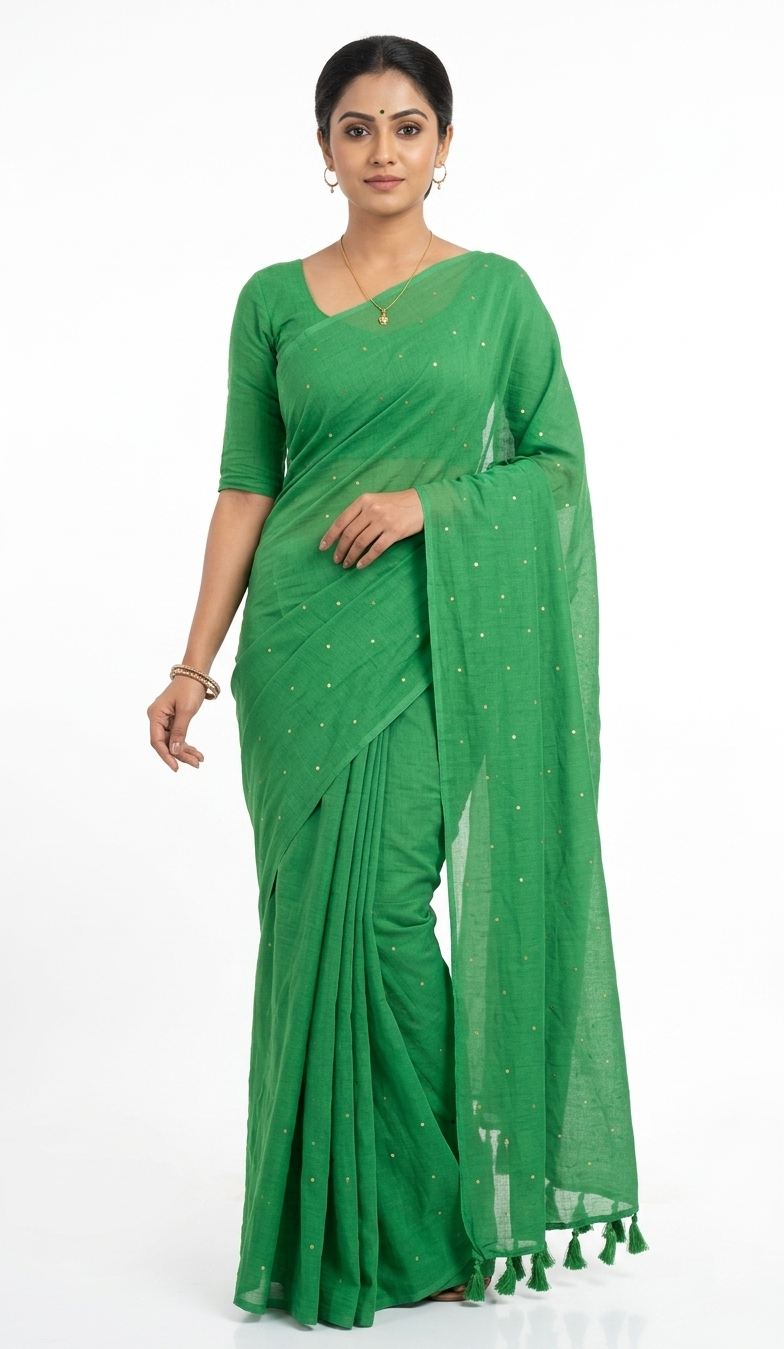 Mul Cotton Green Buti Saree