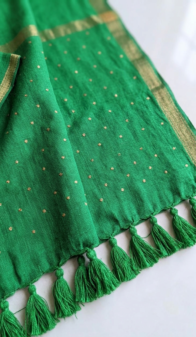 Mul Cotton Green Buti Saree