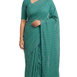 Mul Cotton Teal Green Line Buti Saree