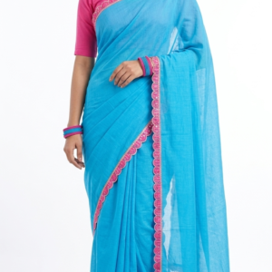 Mul Cotton Sky Blue Saree