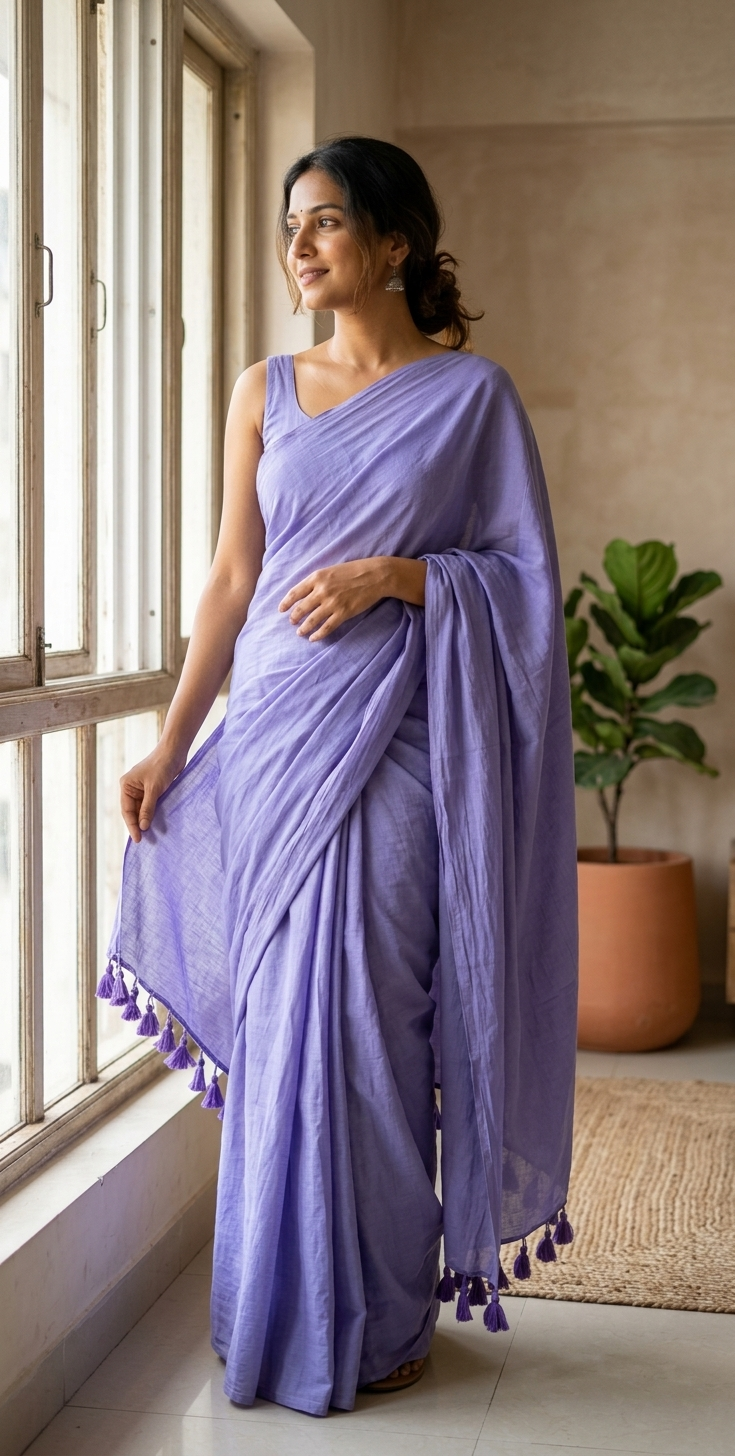 Mul Cotton Lavender Saree