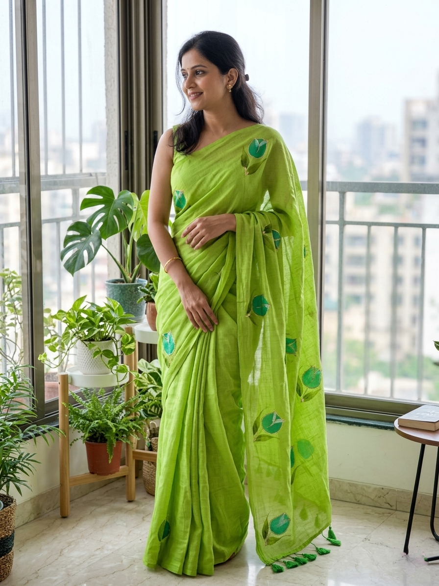 Mul Cotton Green Saree