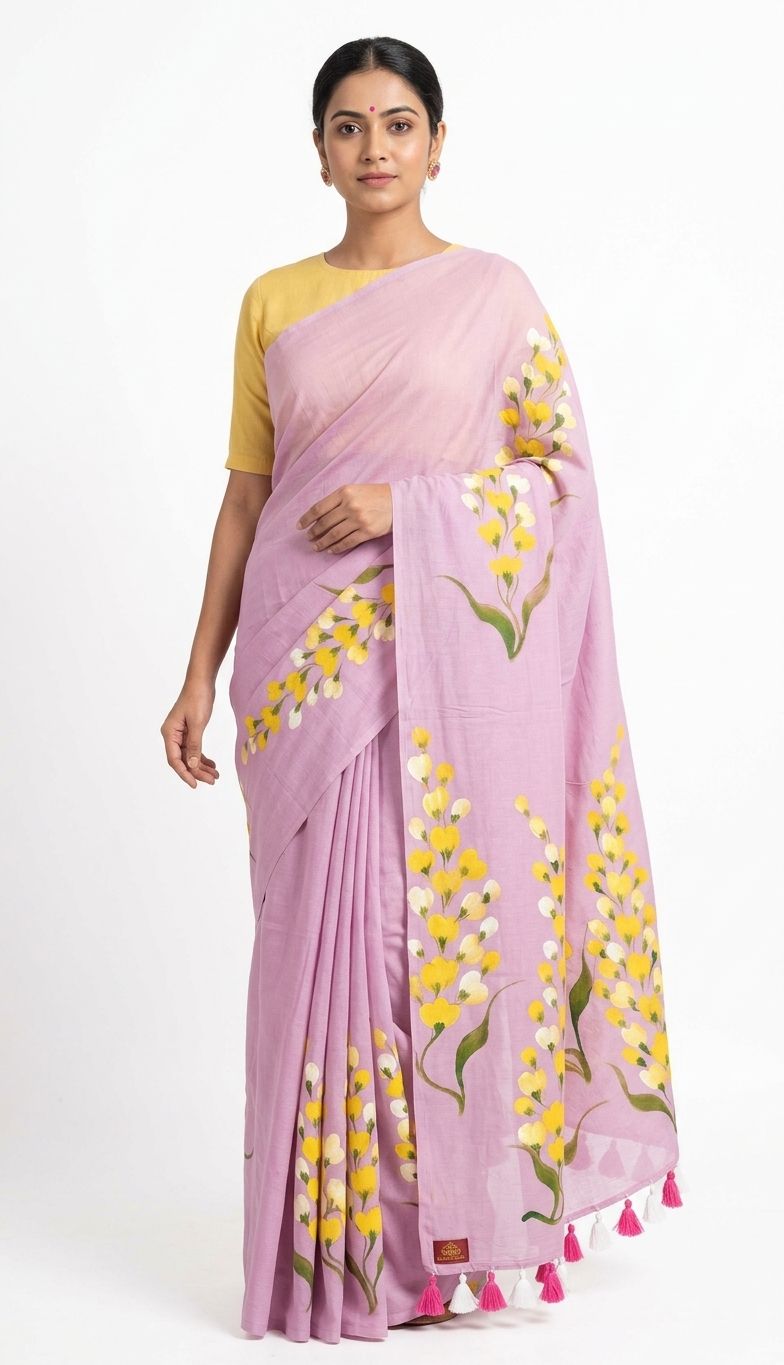 Mul Cotton Pink Floral Saree