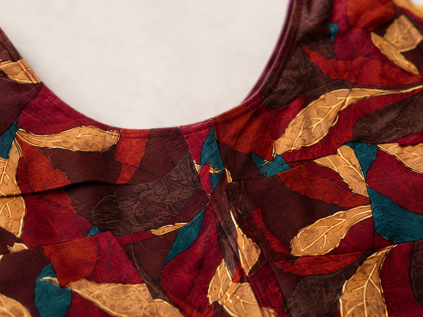 Maroon Cotton Printed Blouse with Leaf Motifs & Tassel Ties - Image 3