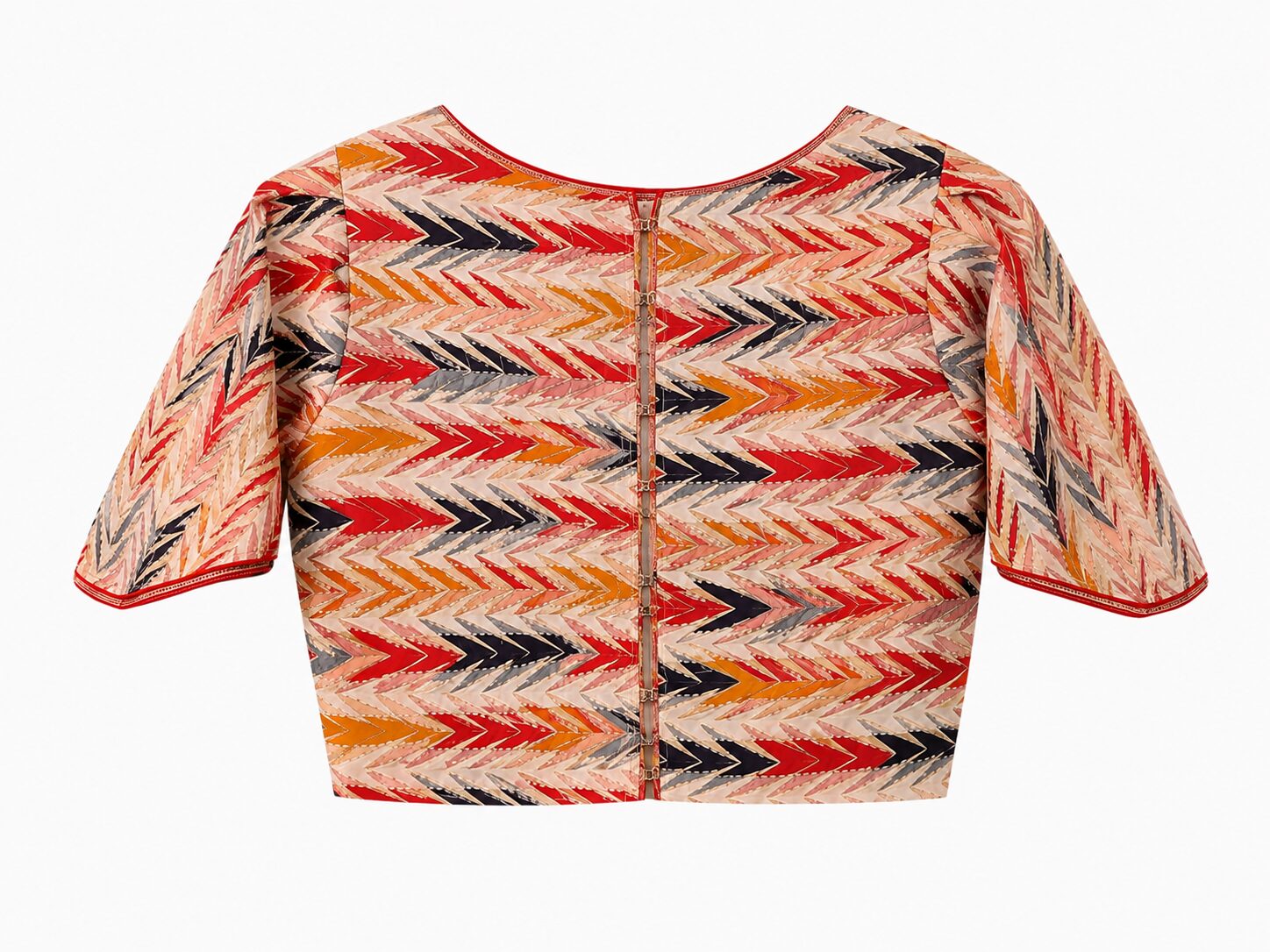 Multicolour Cotton Blouse with Chevron Print & Red Piping - Image 5