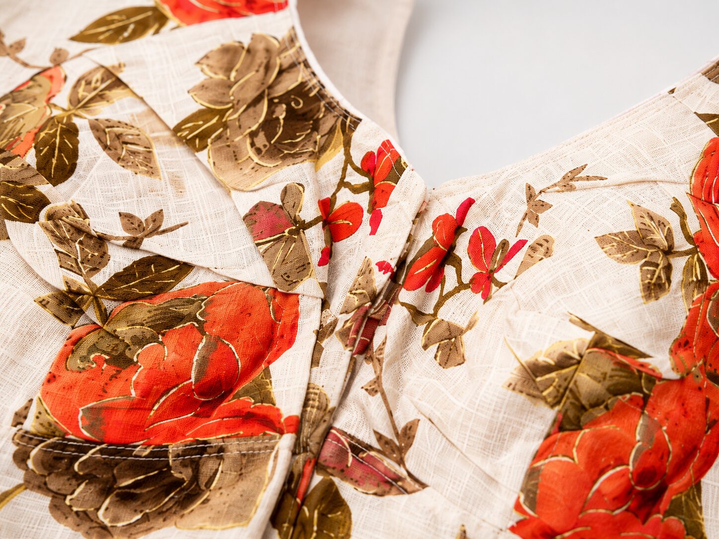 Cream Cotton Floral Printed Blouse with Tassel Details - Image 3