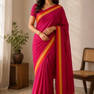 Magenta Mul Cotton Saree with Buti Motifs & Tassel Pallu