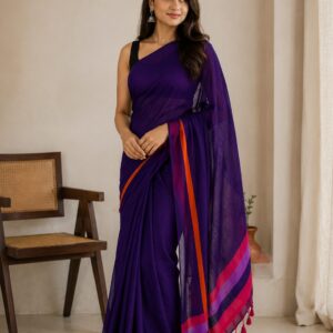 Purple Mul Cotton Saree with Buti Motifs & Tassel Pallu