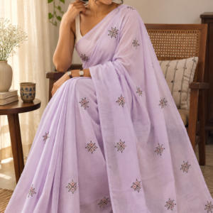 Lavender Whispers — Lavender Mul Cotton Saree with Purple & White Tassels