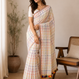 Colour Play — Multicolour Checked Mul Cotton Saree