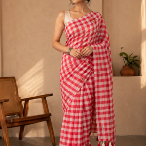 Cherry Checks — Red & White Check Mul Cotton Saree