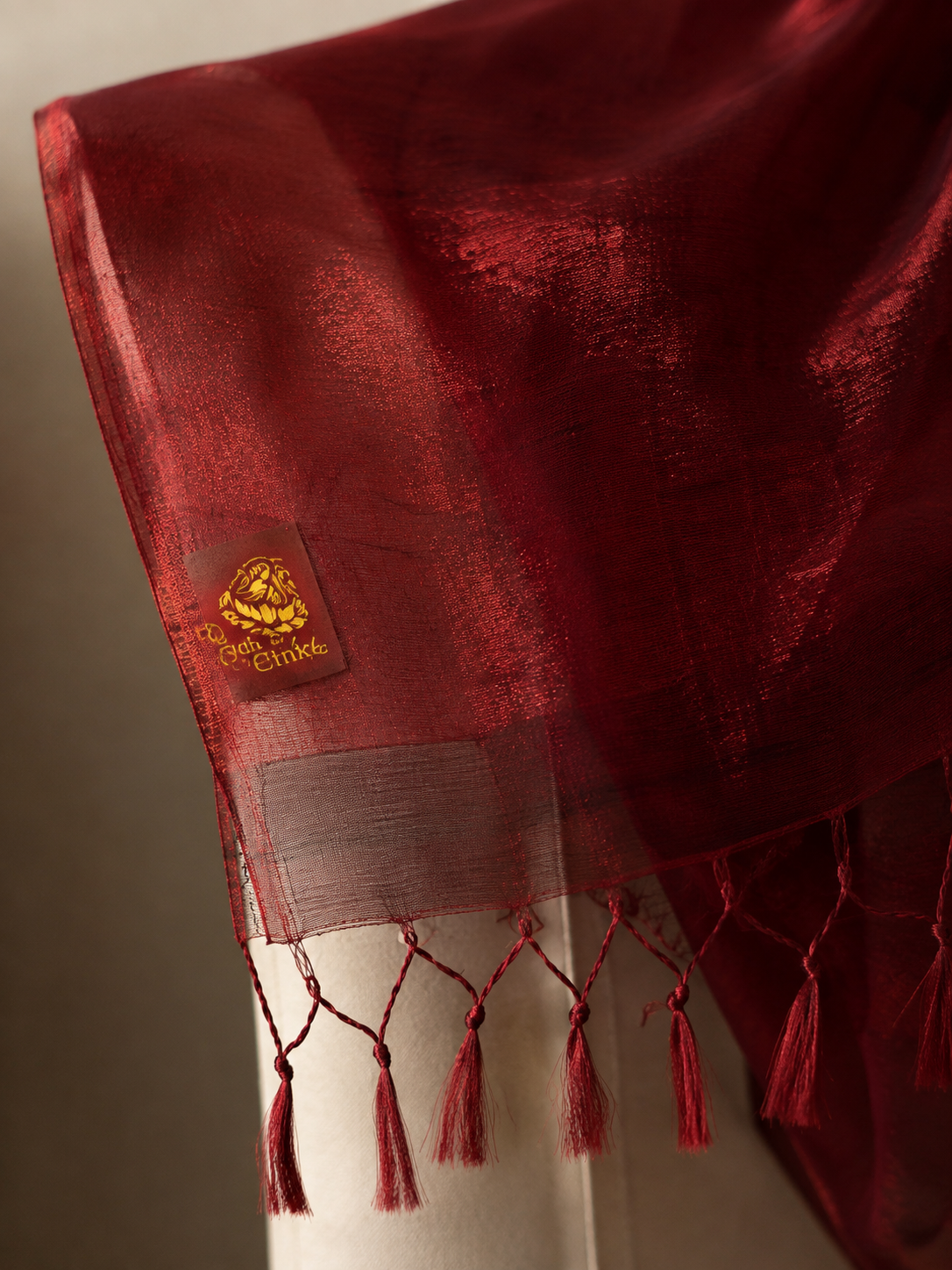 Quiet Maroon — Maroon Organza Saree with Tassel Pallu - Image 3