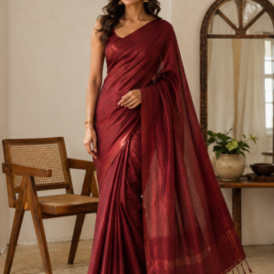 Quiet Maroon — Maroon Organza Saree with Tassel Pallu