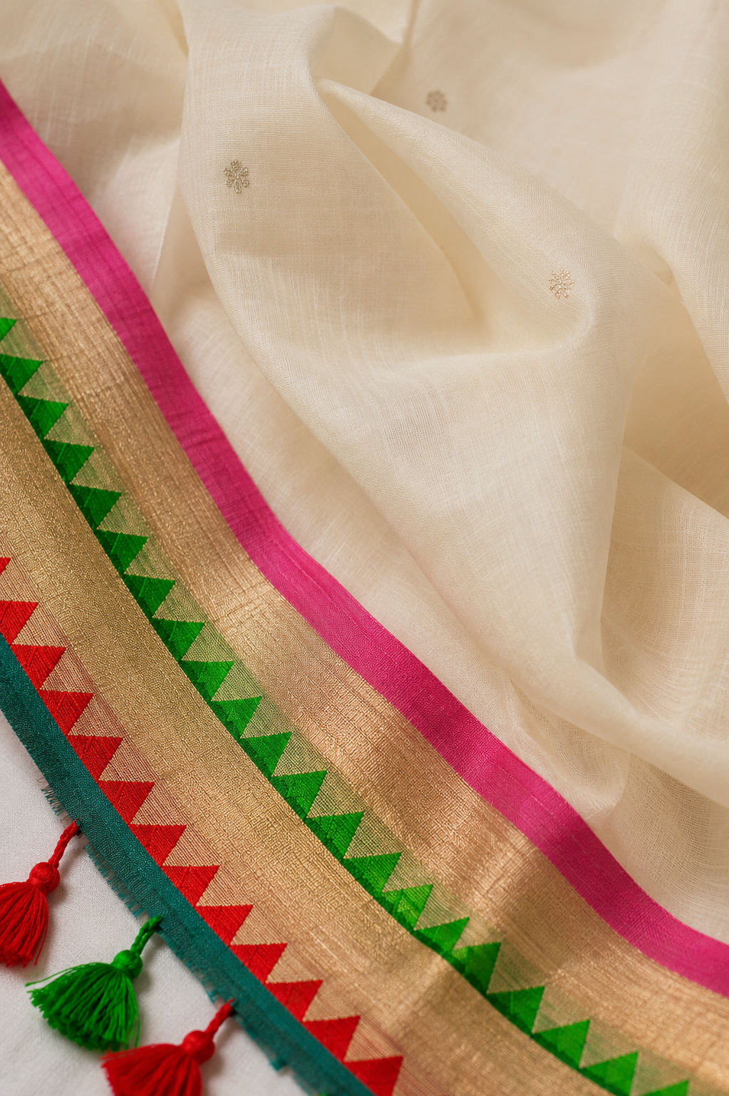 Colour at the Edge — Cream Saree with Multicolour Geometric Border - Image 3