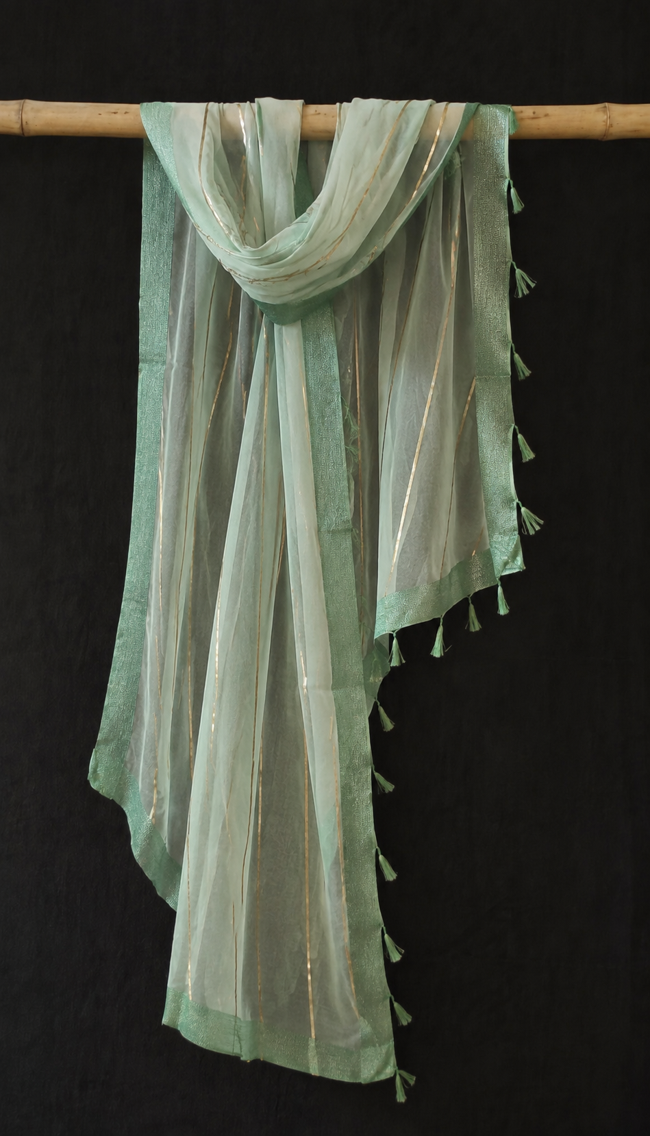 Mint & Gold — Mint Green Sheer Dupatta with Golden Stripes