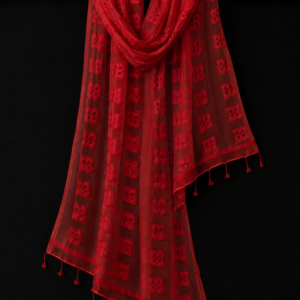 Red Geometry — Red Sheer Dupatta with Geometric Square Motifs