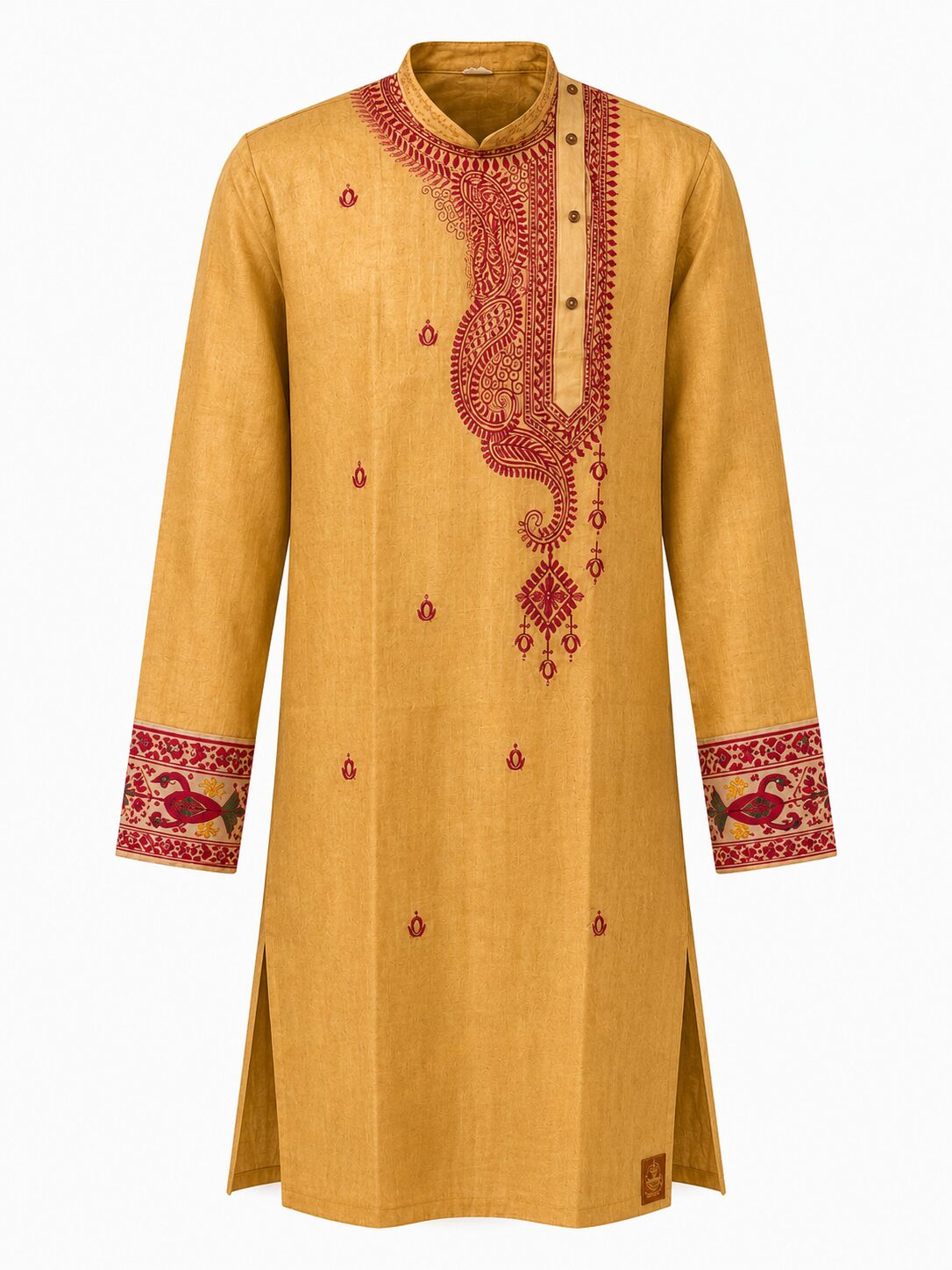 Mustard Cotton Kurta with Maroon Paisley Motifs - Image 6