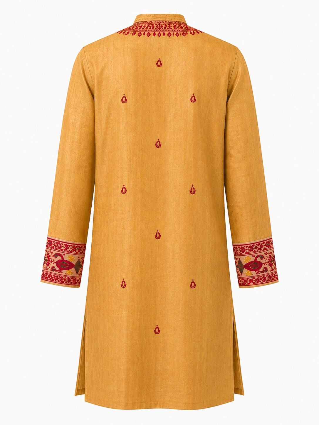 Mustard Cotton Kurta with Maroon Paisley Motifs - Image 5