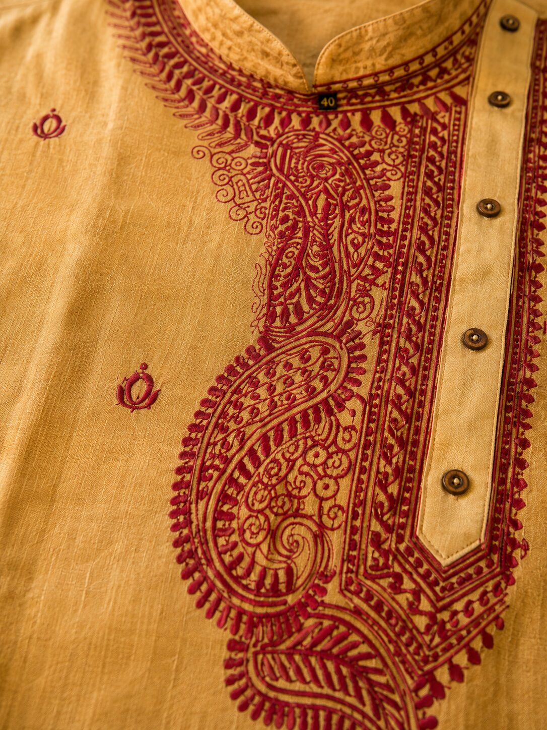 Mustard Cotton Kurta with Maroon Paisley Motifs - Image 4