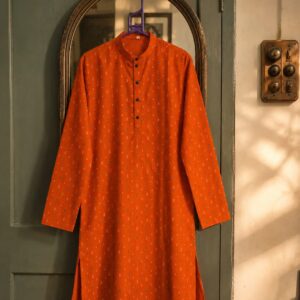 Orange Cotton Kurta with Geometric Buti Motifs