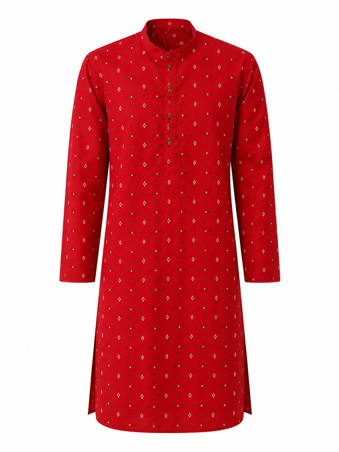 Red Cotton Kurta with Geometric Buti Motifs - Image 7