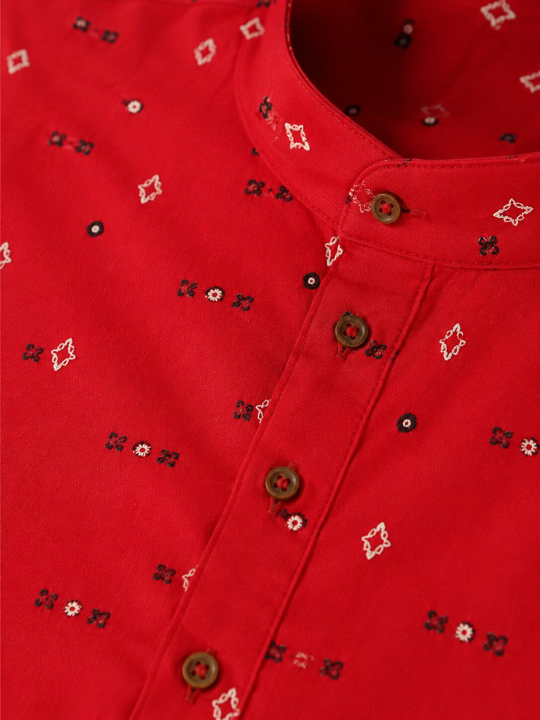 Red Cotton Kurta with Geometric Buti Motifs - Image 5
