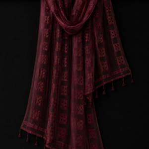 Wine Grid — Wine Sheer Dupatta with Geometric Square Motifs