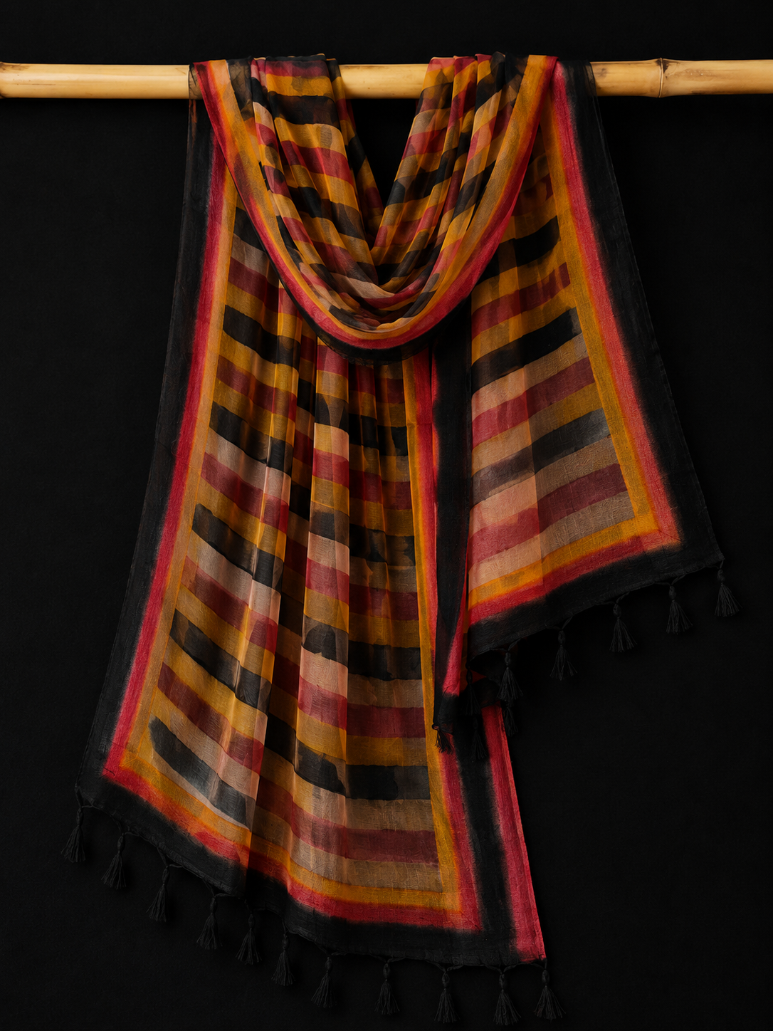 Autumn Stripes — Multicolour Sheer Dupatta with Striped Border
