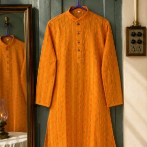 Mustard Yellow Cotton Kurta with Woven Ikat Motifs
