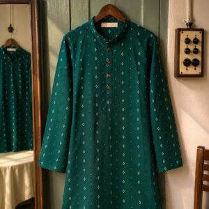 Teal Green Cotton Kurta for Men with Traditional Buti Print
