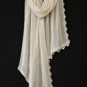 Ivory Bloom — Ivory Sheer Dupatta with Golden Floral Stripes