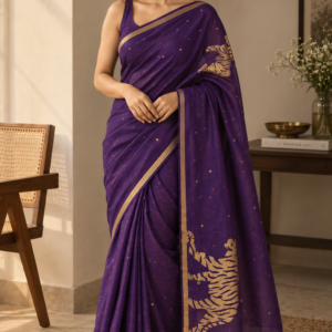 Purple Tiger — Purple Mul Cotton Saree with Gold Border
