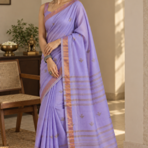 Lavender Lines — Lavender Mul Cotton Saree with Gold Border