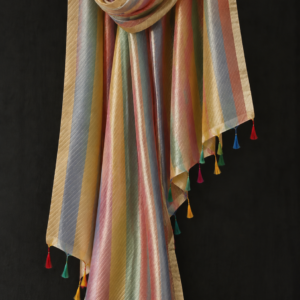 Pastel Parade — Multicolour Striped Organza Dupatta with Golden Border