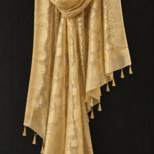 Golden Whisper — Champagne Gold Organza Dupatta with Floral Border
