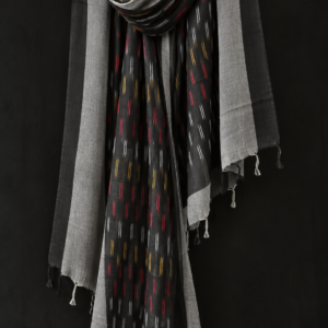Midnight Strokes — Black Organza Dupatta with Grey Border