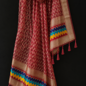Wine Zigzag — Maroon Organza Dupatta with Gold Border