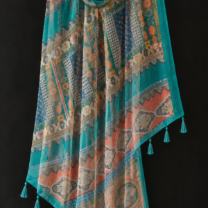 Teal Mosaic — Multicolour Printed Organza Dupatta