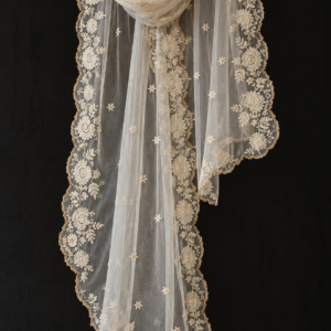 Ivory Bloom — Ivory Organza Embroidered Dupatta with Floral Border