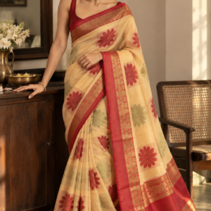 Coral Bloom — Coral Pink Mul Cotton Saree with Deep Red Border